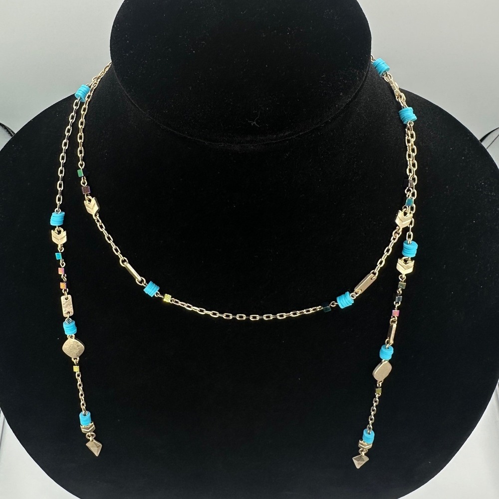 Rachel Rachel Roy Lariat Necklace Womens OS Gold Turquoise NEW Boho Geometric